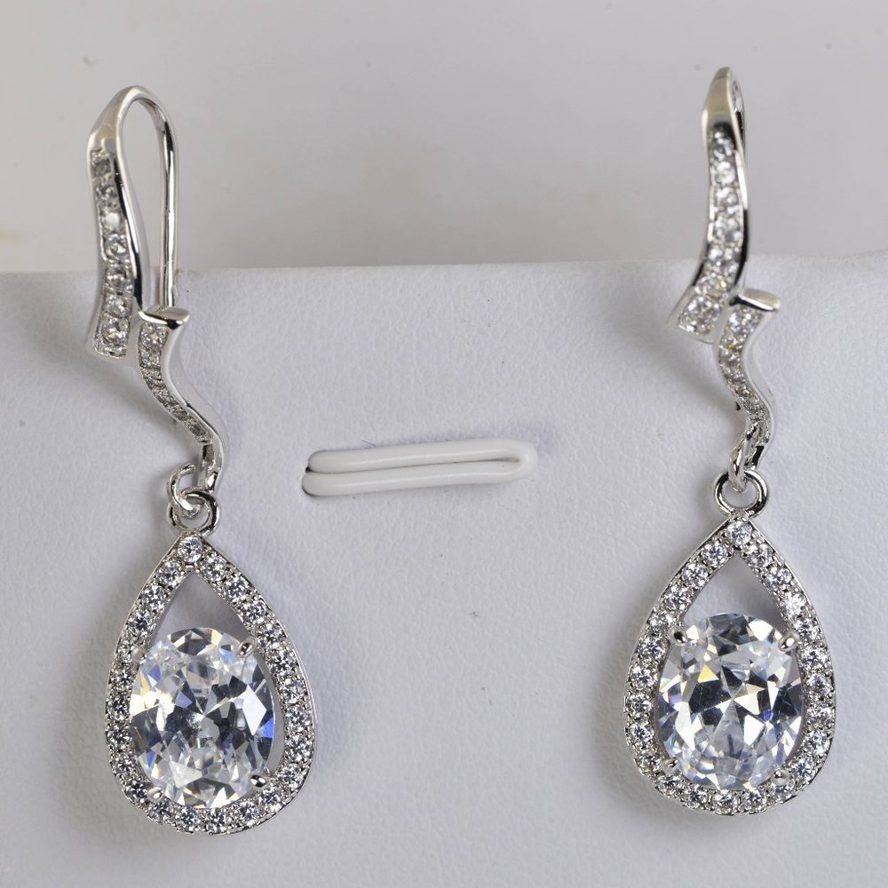 Luxury CZ Trendy Halo Oval Drop Dangle Earrings